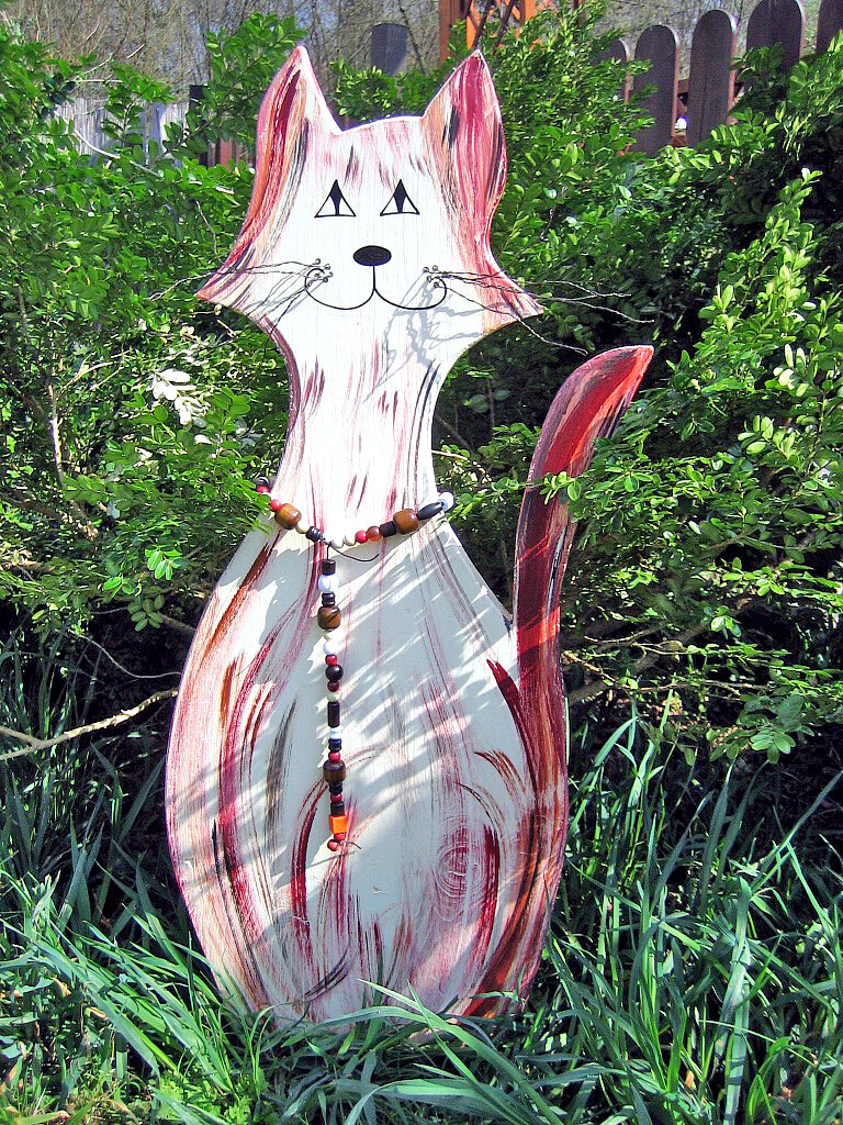Deko-Katze grace ~ 80 cm große farbenfrohe Gartendeko