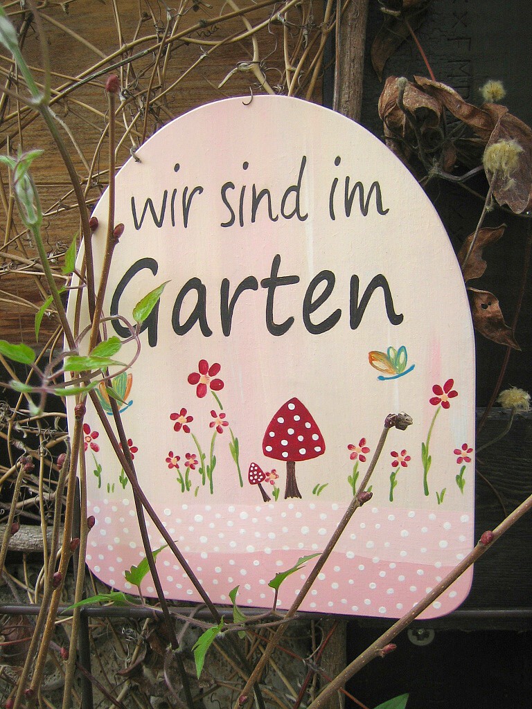 Gartenschild.Blumenwiese. wir sind im Garten