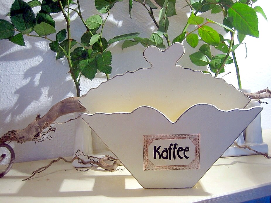 Kaffeefilterhalter shabby creme wei mit Beschriftung Kaffee
