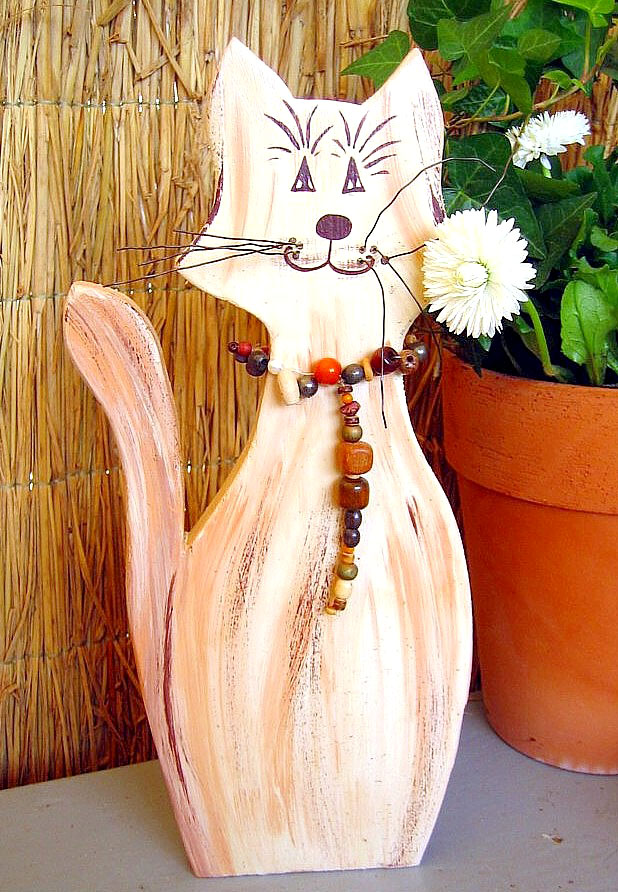 Katze Holzdekoration terrakotta