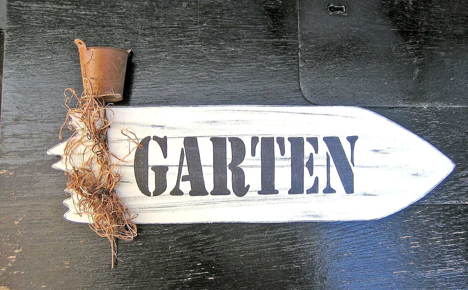 Schild Garten mit Edelrostverzierung