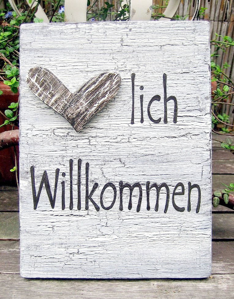 Trschild Herzlich Willkommen Shabby senkrecht