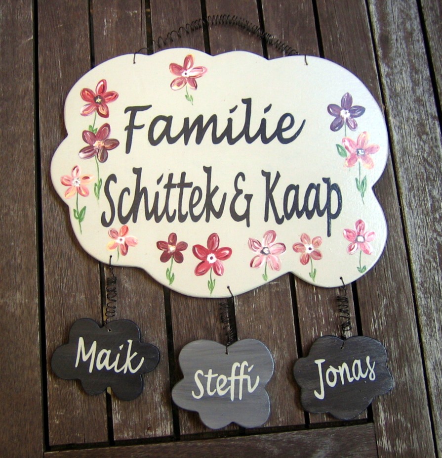 Trschild Patchworkfamilien Blten creme 2 Nachnamen
