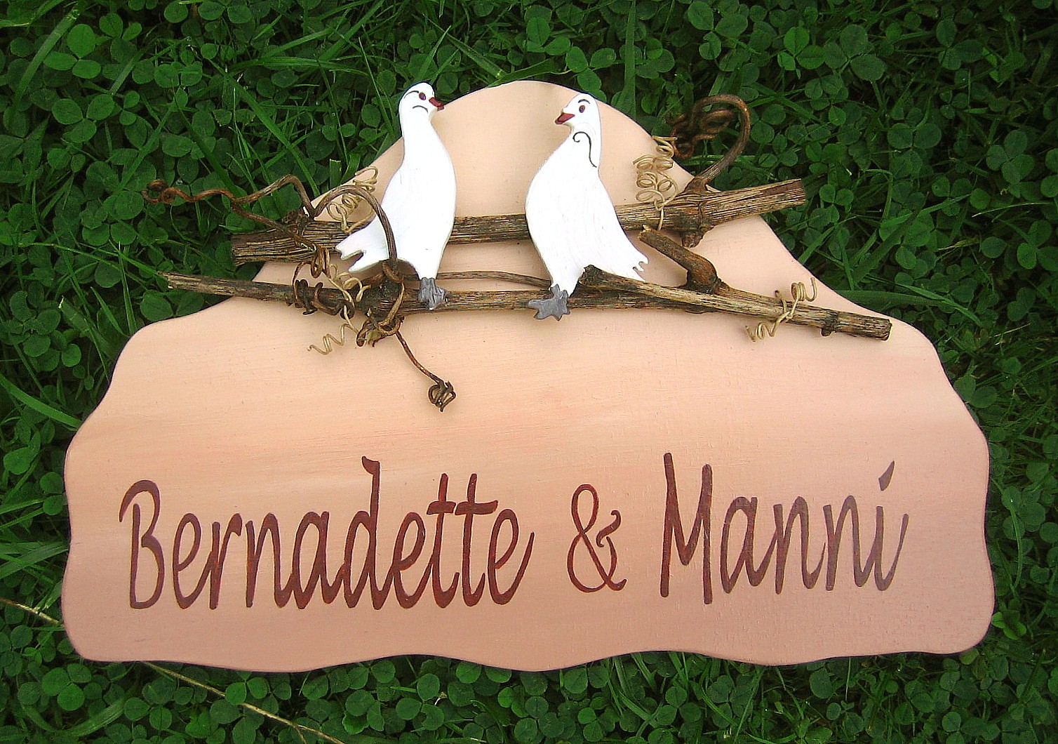 Türschild zur Hochzeit zwei weiße Tauben