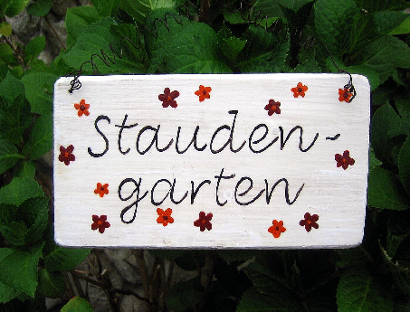 Gartenschild.Staudengarten.braun.rote.Blten